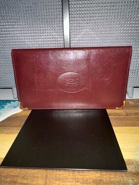 Cartier Burgundy Leather Long Wallet with Gold Corner Accents